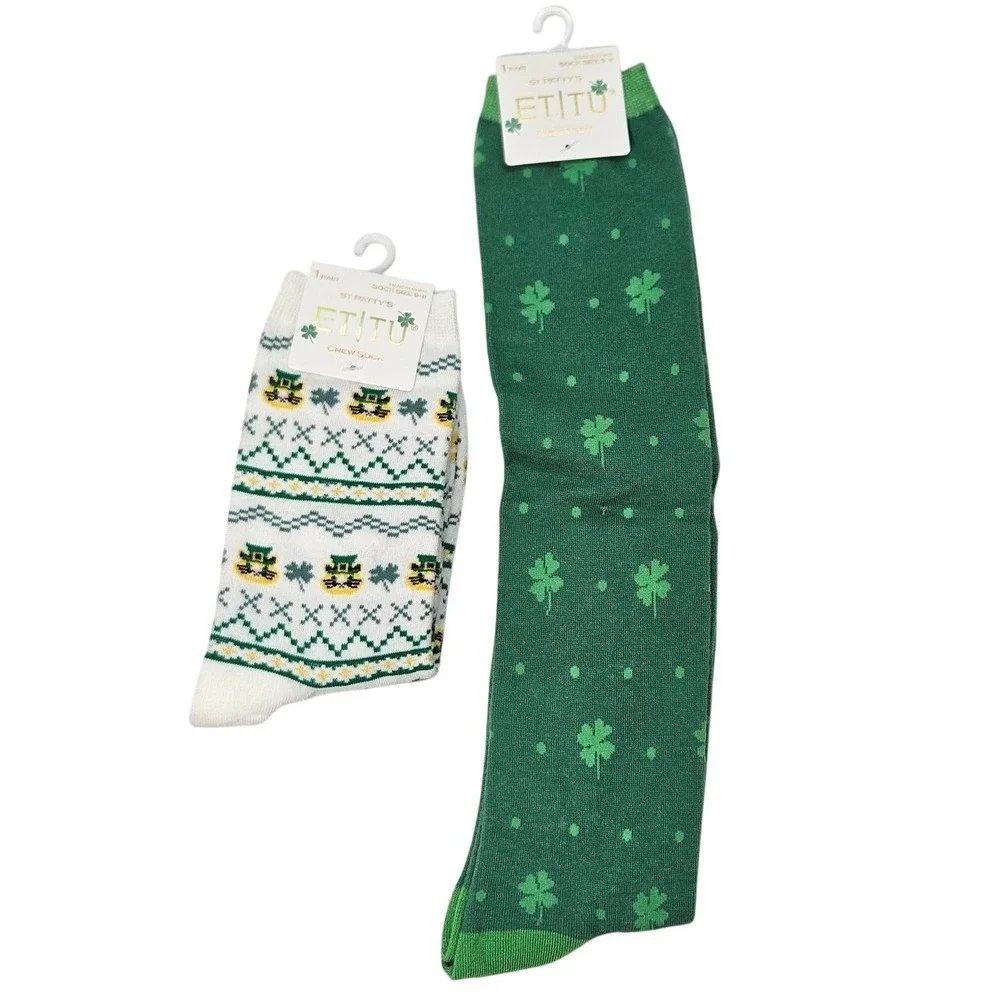 St Pattys Crew Sock Knee High Etitu Sock Size 9‎ 11 Lot 2 Pairs